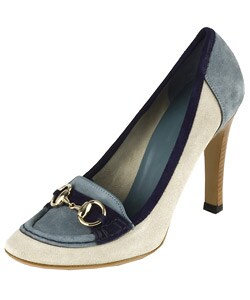 Gucci White/ Blue Three-tone Suede Horsebit Pumps