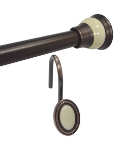 Finial Rubbed Bronze Shower Rod and Hook Set