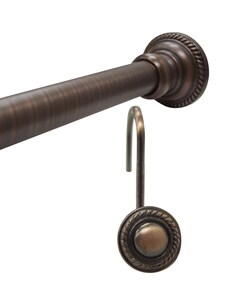 Finial Rubbed Bronze Shower Rod and Hook Set