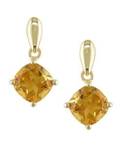 10k Yellow Gold Cushion Citrine Earrings