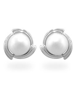 14k White Gold Freshwater Pearl Stud Earrings