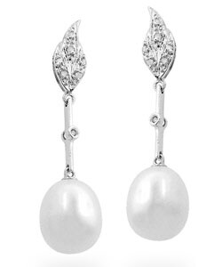 14k Gold FW Pearl and Diamond Drop Earrings