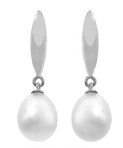 14K White Gold Freshwater Pearl Drop Earrings