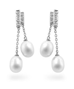 14k Gold Freshwater Pearl Diamond Dangle Earrings