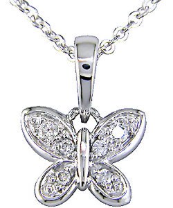 10k White Gold Diamond Butterfly Necklace
