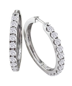 14k White Gold 3/4ct TDW Diamond Hoop Earrings ( J-K, I2)