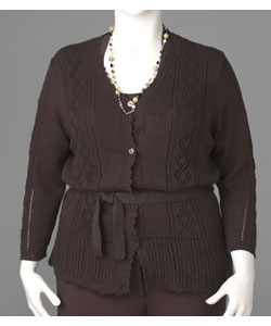Reality Plus Women's Plus Size Pointelle Belted Cardigan