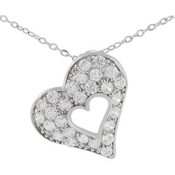 Sterling Silver Heart in a CZ Pave Heart Necklace