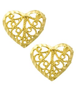14k Yellow Gold Dazzling Filigree Heart Earrings