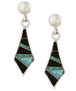 Sterling Silver Onyx and Opal Earrings