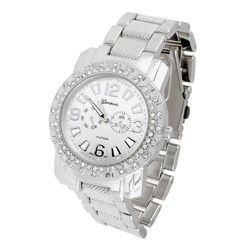 Geneva Platinum Men's Oversized Round Bezel Link Watch