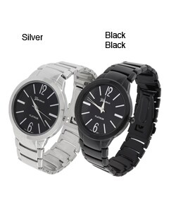 Geneva Platinum Men's Round Bezel Link Watch
