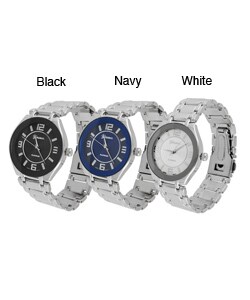 Geneva Platinum Men's Round Bezel Link Watch