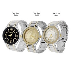 Geneva Platinum Men's Round Bezel Link Watch