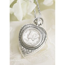 American Coin Treasures Silver Mercury Dime Heart Pendant Watch