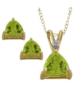 10k Gold Trillion Peridot Pendant and Earrings Set