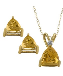 10k Gold Trillion Citrine Pendant and Earrings Set