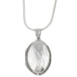 Sterling Silver Oval Engraved Locket Necklace