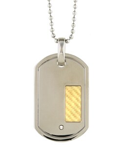 Steel and 18k Gold Diamond Dog Tag Necklace