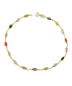 14k Yellow Gold Multicolored Pear Crystal Anklet