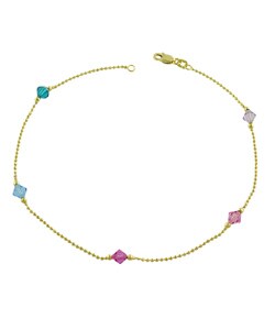 14k Yellow Gold Multicolored Crystal Anklet