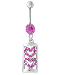 Dangling Jeweled Hearts Box Curved Barbell