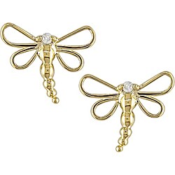 10k Yellow Gold Diamond Accent Dragonfly Earrings