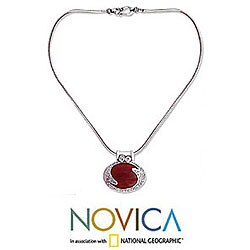 Sterling Silver Carnelian Necklace 'Royal Amulet' (India)
