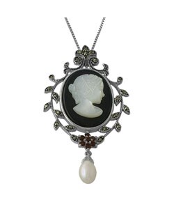 Sterling Silver Onyx Lady Cameo Necklace