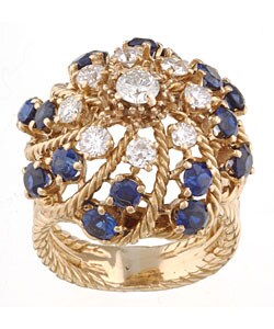 18k Gold 1/10ct TDW Diamond and Sapphire Ring (H, VS1)