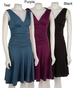 Ruby Women's V-neck Dress with Elastic Shirring
