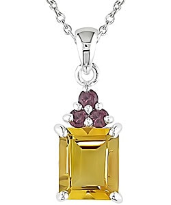 Sterling Silver Citrine and Rhodolite Necklace