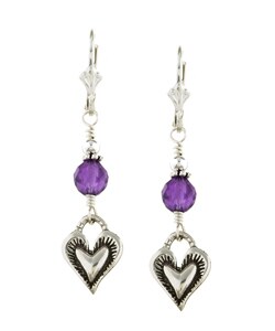 Charming Life Sterling Silver Amethyst Heart Charm Earrings