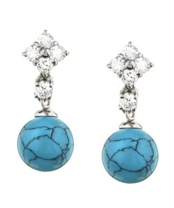 Sterling Silver Synthetic Turquoise CZ Earrings
