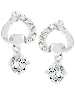 Silvertone CZ Upside-down Heart Earrings