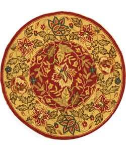 Handmade Boitanical Red/ Ivory Wool Rug (3' Round)