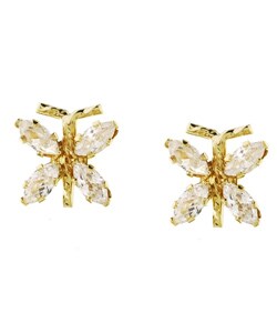14k Gold Cubic Zirconia Butterfly Earrings