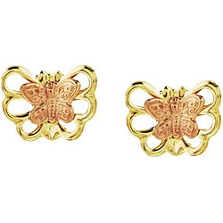 10k Two-tone Gold Butterfly Stud Earrings