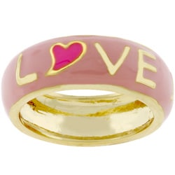 Goldtone Pink Enamel 'Love' Ring