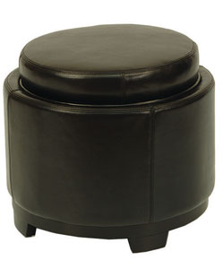 Round Black Ottoman with Storage Tray