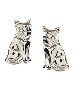 14k White Gold Cat Stud Earrings