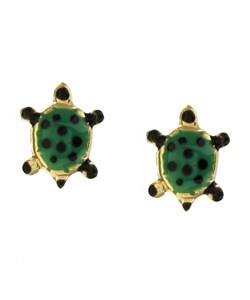 14k Yellow Gold Enamel Turtle Stud Earrings