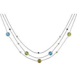 14k Gold Triple-strand Multi-gemstone Necklace