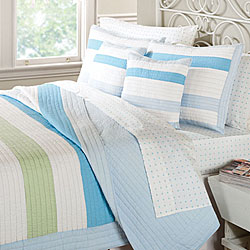 Hopscotch Blue Green Stripe Quilt Set