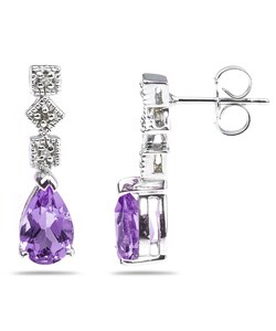 14k Gold Amethyst and Diamond Dangling Earrings