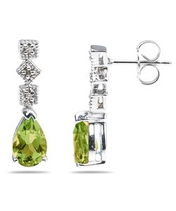 14k Gold Peridot and Diamond Drop Earrings