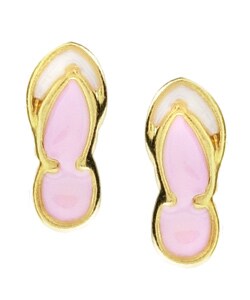 14k Gold Pink Enameled Sandal Earrings