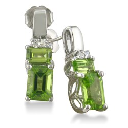 14k White Gold Peridot and Diamond Earrings(H-I, I1)