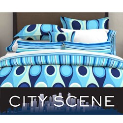 City Scene Retro Radar Blue 3-piece Comforter Set