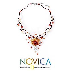 Stainless Steel 'Fire Flower' Gemstone Choker (Thailand)